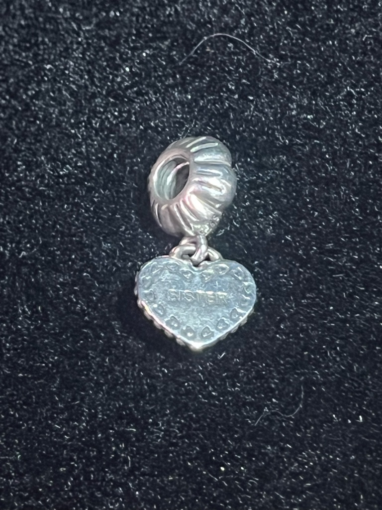 Pandora Stamped Ale Sterling Silver My Special Sister Heart Dangle Charm